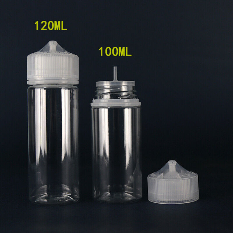 Juice Bottle Dropper - 5個30ミリリットル/60ミリリットル/100ミリリットル/120ミリリットルのプラスチックpet空のスポイトe液体アイ明確な水ボトルロング先端キャップV3汁油蒸気を吸うペンボトル