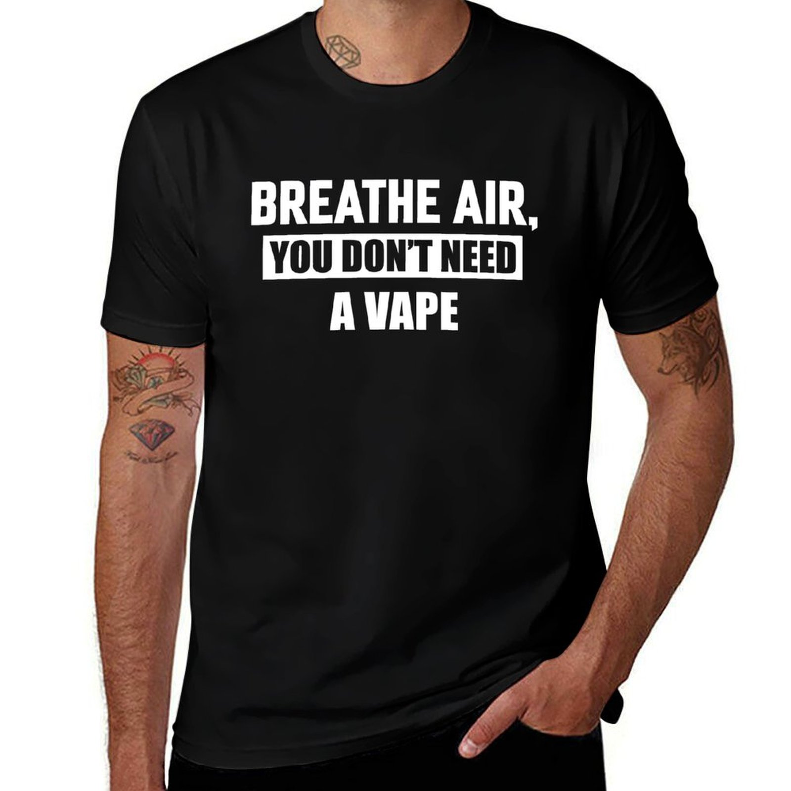 Vaping Air - 空気を吸って、ベイプはいりません Tシャツ 快適なワークアウト用半袖シャツ Tシャツ