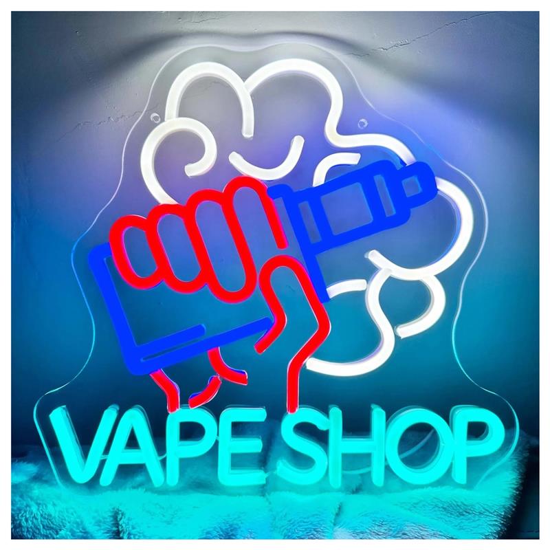 Vaping Store - ベープショップネオンサイン、手で持つ形のベープLEDライト、喫煙用品店、男性用カバーストア、ゲームルームの壁飾り、調光可能なUSB照明付き